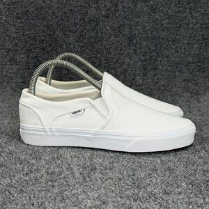 Vans Slip On Shoes Women's Size 7.5 White Canvas Athletic Retro Skate Sneakers